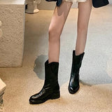 KYLETHOMASW  -  Women's Cowboy Boots Mid Calf Boots Western Short Embroidered Round Toe Low Heel Slip on Comfort Dress Slouchy Booties