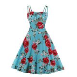 KYLETHOMASW  -  New Vintage Elegant Floral Party Cami A-Line Dress 50s 60s Women Summer Fashion Spaghetti Strap Shirred Back Retro Dresses
