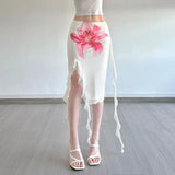 KYLETHOMASW  -  Fashionable Hot Girl Ruffled Mesh Skirt Women's Irregular Ribbon Slim Fit Hip-covering Mid-Length