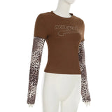 KYLETHOMASW  -  style leopard print patchwork long sleeved top with round neck and letter print for slimming effect, two fake T-shirts for women