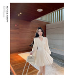 KYLETHOMASW  -  Elegant V-Neck Flare Sleeve A-Line Mini Dress Fashion Pleated Chiffon Temperament Birthday Prom Femme Vestido Mujer New Autumn
