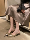 KYLETHOMASW  -  Elegant Metal Decoration Pointed Toe Women Pumps Fashion Thin Low Heels Sandals Casual Dress Mules Shoes