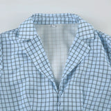 KYLETHOMASW  -  V-neck plaid waist cinched shirt cross-border American slim fit short sleeved single breasted temperament top