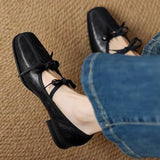 KYLETHOMASW  -  Mary Jane New Women Shoes Ballet Bow Square Toe Mid Heels Nude Shoes Fashion Casual Elegant Shallow Pumps