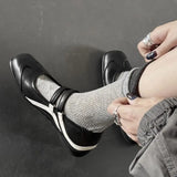 KYLETHOMASW  -  Black And White Splice Flat Bottom Single Shoes Women Students One-Strap Ballet Sport Shoes Thick Bottom Rubber Outsole