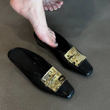 KYLETHOMASW  -  Metal-buttoned Toe, Half-slipper, Female, Inwardly Height-increasing, Square-headed, One-footed, Lazy Person's Drag