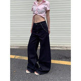 KYLETHOMASW  -  Blue Women's Jeans Hip-hop Fashion Vintage Streetwear Y2K Wide Leg Straight Jean High Waist Trouser Classic Baggy Denim Pants
