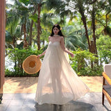 KYLETHOMASW  -  Summer French Vacation Bohemian Chic Dress Women's Lace Tulle Slim Tube Top Dress Backless Sexy Fairy-style Formal Gown Fashion