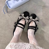 KYLETHOMASW  -  Women's Mary Jane Shoes Exquisite Rhinestone Bow Casual Shoes for Woman Fashion Lolita Flat Shoe Designer Shoes Zapatos De Mujer