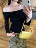 KYLETHOMASW  -  Korean Solid Chic Slash Neck Long Sleeve Bow Slim Thin Elegant Knitted Pullovers