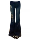 KYLETHOMASW  -  Harajuku Subculture Flared Jeans Woman Summer Y2k Gothic Hot Chick Streetwear Loose Jean Pants Vintage Design Distressed Clothes