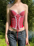 KYLETHOMASW  -  British style sweet and spicy plaid waist tie strapless new product Lolita lace lace design sense small vest