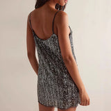 KYLETHOMASW  -  Fashion Off Shoulder High Waist Short Dress Club Party Sleeveless Slim Fit Mini Dress New Shiny Sequin Camisole Women Dress