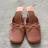 KYLETHOMASW  -  Elegant Blush Satin Square-Toe Shoes Bow Detail Small Stilettos Mule Heel Elegant Minimalist Style New Lady Heels for Daily