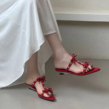 KYLETHOMASW  -  New Footwear Pointed Toe Women Wedges Slippers Female Slides Fashion Butterfly-Knot Ladies Heeled Slippers Sandals Shoes Pumps