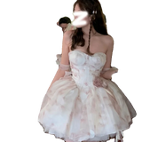 KYLETHOMASW  -  Flower Bow Strapless 2025 Summer Women New Sweet Temperament Versatile Spicy Girl Fluffy Princess Mesh Suspender Dress