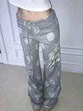 KYLETHOMASW  -  Polka Dot Drawstring Wide Leg Trousers Harajuku Letter Printing Straight Pants Y2k Aesthetic Vintage Casual Pantalones Women