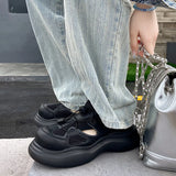 KYLETHOMASW  -  Vintage Chunky Sneakers for Women Y2K Thick Soled Sandals Sports Shoes Casual Hollow Out Lace-Up Trendy Couple Shoes Black White