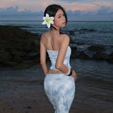 KYLETHOMASW  -  Women's Two Piece Set Strapless Tie Dye Crop Top and High Waist Maxi Skirt Set Boho Beach Vacation Outfit