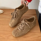 KYLETHOMASW  -  Suede Retro Lace Up Casual Flat Shoes Women Comfort Shallow Autumn Footwear Female Brown Fashion Brand Ballet Sneakers Women