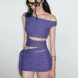KYLETHOMASW  -  Sexy Fashion 2 Piece Set Woman Skew Collar Off Shoulder Irregular Crop Tops+Mini Skirts Hot Girls Street Wild Style Suits
