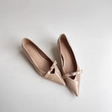 KYLETHOMASW  -  Lamb Skin Mary Janes Pointed Toe Low Heel Slip-On Women Shoes French Elegance Butterfly Knot for Skirts Soft Leather Shoes