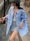 KYLETHOMASW  -  Casual Printed Chic Blue Shirts Women Autumn 2024 Daily Mujer New Loose High Street Full Sleeve Office Lady Coats