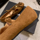 KYLETHOMASW  -  Luxury Metal Decoration Tassel Design Flats Women Comfortable Faux Suede Soft Sole Loafers Retro T Strap Buckle Mary Jane Shoes