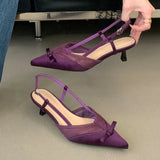 KYLETHOMASW  -  Pink Elegant Women Sandals Low Heel Shoes Fashion Pointed Toe Designer Pumps Slingback Shoes Ladies Stiletto Heels Sandals