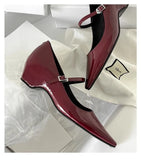 KYLETHOMASW  -  Pointed Toe Women Shoes Buckle Strap Solid Color Retro Designer Brand 5CM High Heel Shallow Female Shoes Concise Casual Shoes