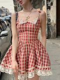 KYLETHOMASW  -  Holiday Dress Summer 2024 Plaid Suspender Dresses Women's New Female Clothing High Waist Strappy A-line Elegant Party Dresses.