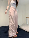 Pink Sweet Y2k Parachute Pants Women Korean Style Coquette Baggy Joggers Bow Harajuku Kawaii Cute Wide Trousers Casual