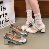KYLETHOMASW  -  Bow Mary Jane Shoes Women High Heels Sandals Summer Chunky Leather Shoes Luxury Brand Dress Shoes Elegant Pumps Zapatillas