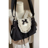 KYLETHOMASW  -  Retro Dot Cute Bow Black Crossbody Bags Canvas Hot Girls Harajuku Aesthetic Messenger Bag Female Vintage Y2k Bag