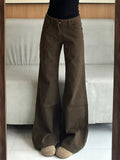 KYLETHOMASW  -  Women Micro Flared Coffee Jeans Autumn Winter American Style Low Waist Loose Fit Slimming Straight Leg Y2K Pants