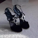 KYLETHOMASW  -  Summer new round toe open-toe metal rhinestone T-band sandals stiletto high-heeled banquet dress versatile crystal women's shoes