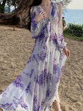 KYLETHOMASW  -  Women Elegant Fashion Floral Print Casual Long Dress Vintage A-Line Beach Holiday Maxi Vestidos Female Chic Robe New Mujers