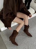 KYLETHOMASW  -  High Quality Faux Suede Kitten Heel Ankle Boots Women Fashion Pointed Toe Sewing Pleated Designer Boots Comfortable Modern Boots