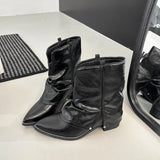 KYLETHOMASW  -  Autumn Winter Women Western Cowboy Boots Vintage Pointed Toe Shoes Ladies Thick Heel Short Botas Zapatos De Mujer