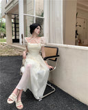 KYLETHOMASW  -  Summer Women Halter Midi Dress Elegant Female Chiffon Square Neck Party One Pieces Dresses French Solid New Vestidos Robe
