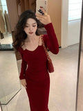 Kylethomasw Women Sexy Bodycon Slim Midi Dress French Chain Spaghetti Strap Wedding Party Birthday Evening Prom Robe Solid Sheath Clothing