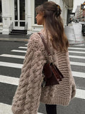 KYLETHOMASW  -  Loose Knitted Women's Sweater High Neck Wide Long Sleeve Female Knitwear Tops 2025 Autumn Winter Fashion Oversized Lady Pullover