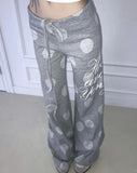 KYLETHOMASW  -  Polka Dot Drawstring Wide Leg Trousers Harajuku Letter Printing Straight Pants Y2k Aesthetic Vintage Casual Pantalones Women