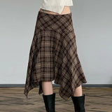 KYLETHOMASW  -  autumn and winter retro plaid contrasting high waisted irregular skirt, slimming half length skirt