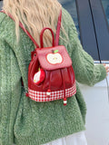 KYLETHOMASW  -  Apple Embroidery Bag Plaid Mochila Cute Cartoon Mochilas Mujer Drawstring Backpacks Student Backpack Portable Bags for Woman
