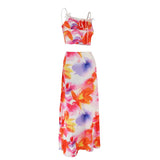 KYLETHOMASW  -  Camisole Maxi Skirt New 2 Piece Women Summer Streetwear Fashion Club Party Print Tank Skirt Top Piece Sexy Lace Clothing Female