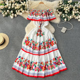 KYLETHOMASW  -  French Court Style Dresses Floral One Shoulder Casual Dress Women Summer Straps Waistband Beautiful Long Clothes