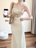 KYLETHOMASW  -  French-style Slimming New Summer Design Sense Tulle Flower Elegant Fishtail Lace Cami Dress