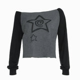 KYLETHOMASW  -  Retro personality contrasting wide neck casual knit shirt for spicy girls, loose and versatile top for the street