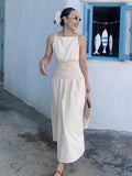 KYLETHOMASW  -  Korean Chic Summer New French Vacation Style Wrinkles Hugging Waist Stretching Sleeveless Strap Long Dresses Women
